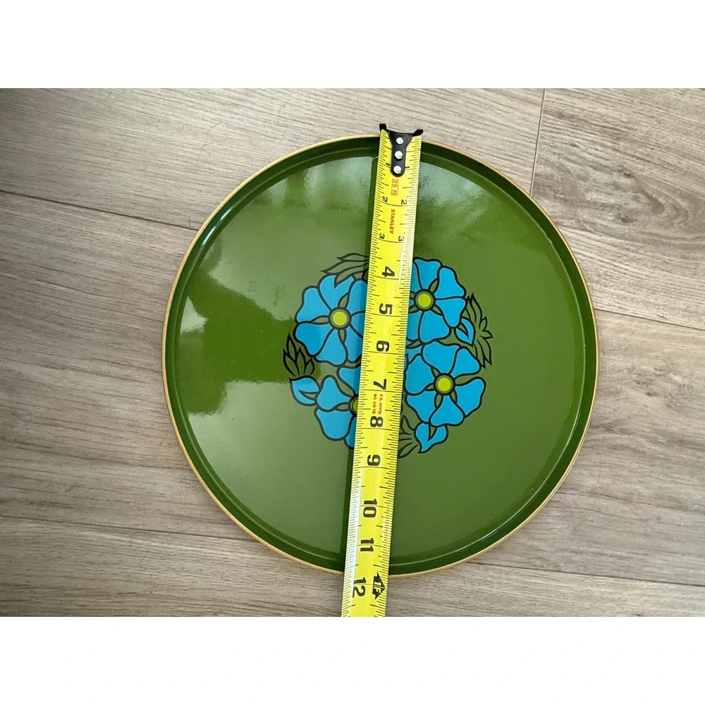 Vintage CTO Japan Serving Tray Avocado Green Blue‎ Floral Mid Century 12 in